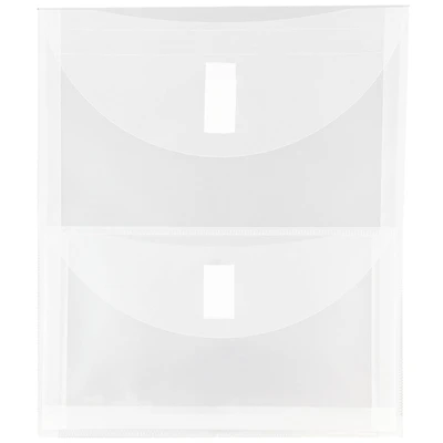 JAM Paper 9.75" x 11.5" Clear 2-Pocket Plastic Hook & Loop Closure Envelopes, 12ct.