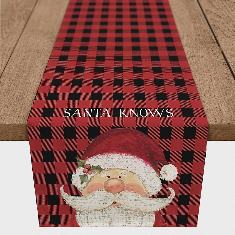 Santa Knows on Plaid 16x72 Poly Twill Table Runner