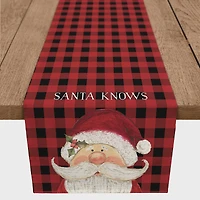 Santa Knows on Plaid 16x72 Poly Twill Table Runner
