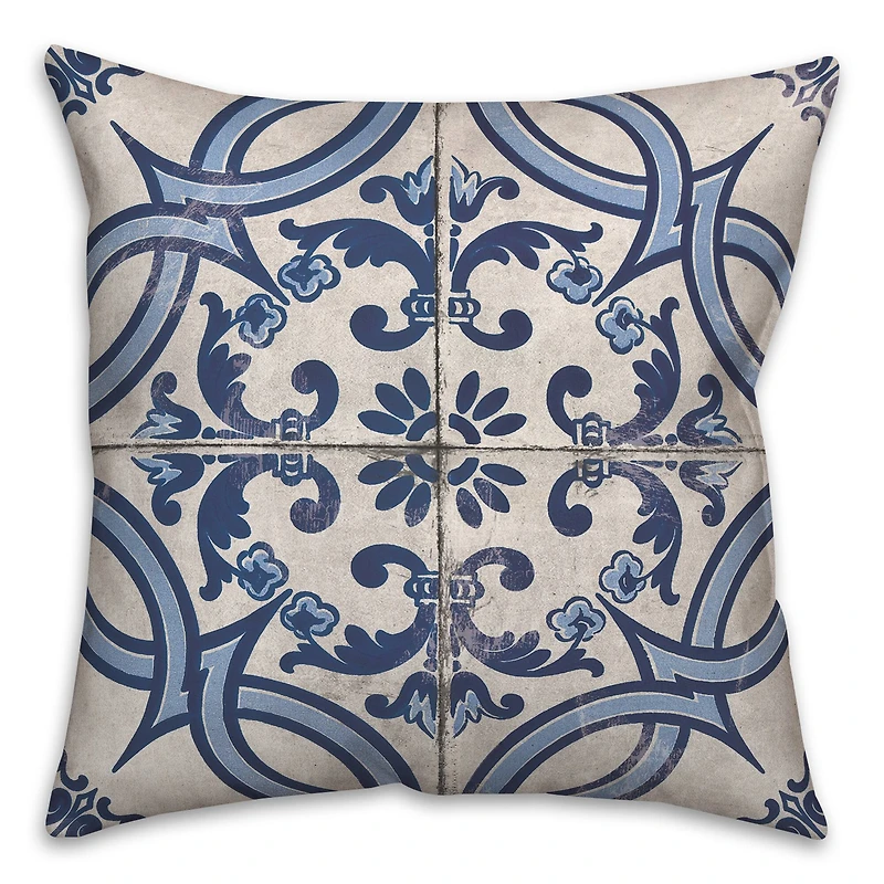 Blue Tile Pattern Throw Pillow 18" x 18"