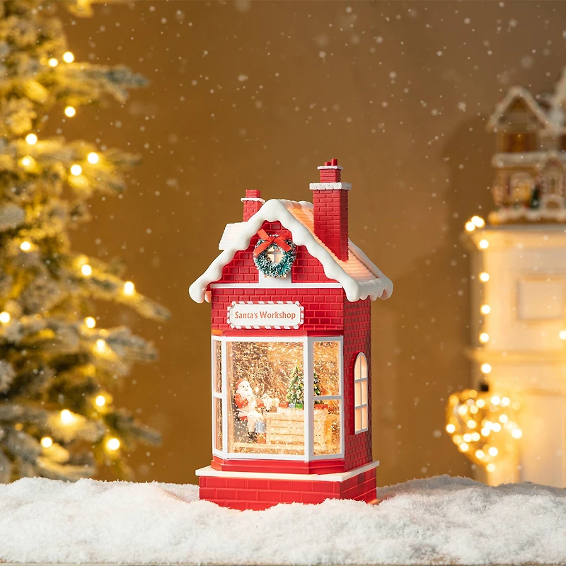 Glitzhome® 10.5" Lighted Santa's Workshop Waterglobe