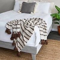 Hello Honey® Brown Wide Striped Cotton Throw Blanket with Tassels