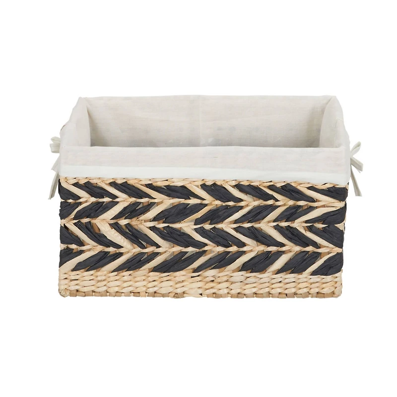 Household Essentials 9" Black & Natural Herringbone Wicker Storage Basket with Cloth Liner
