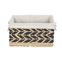 Household Essentials 9" Black & Natural Herringbone Wicker Storage Basket with Cloth Liner