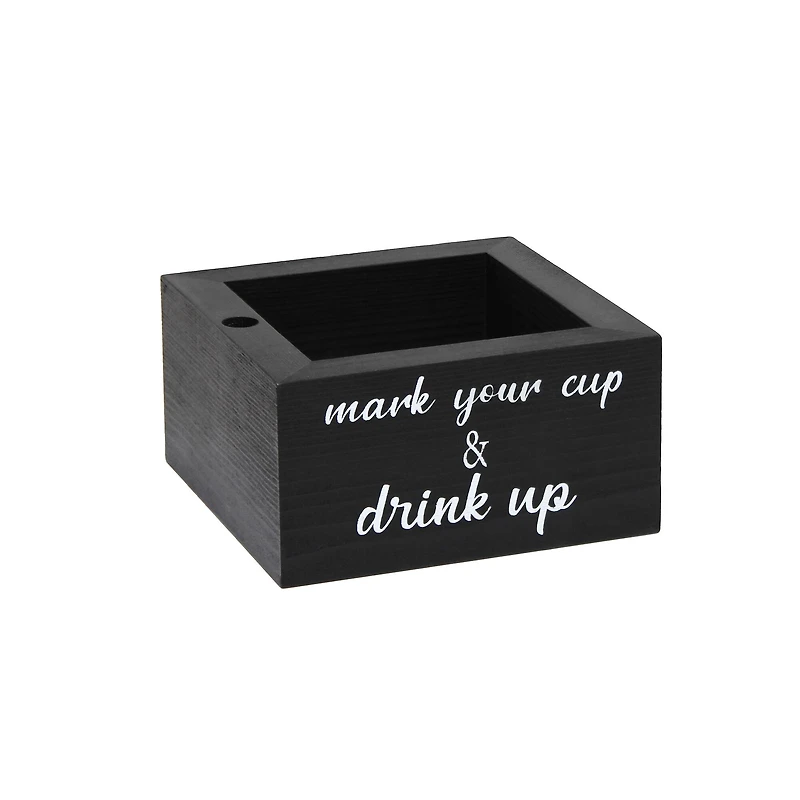 Elegant Designs™ Napkin Holder and Cup Holder Set with Black with White Script