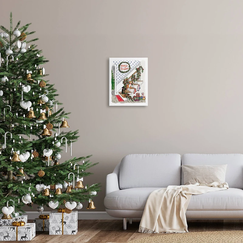 Stupell Industries Merry Christmas Holiday Stairway Canvas Wall Art