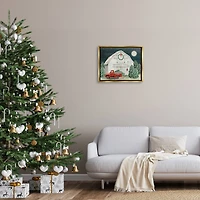 Stupell Industries Nighttime Christmas Barn Farm Framed Floater Canvas Wall Art