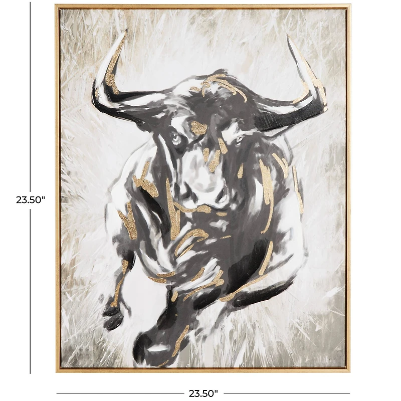 24" x 1.5" Gold Polystone Bull Shaded Running Living Room Framed Wall Art 