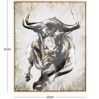 24" x 1.5" Gold Polystone Bull Shaded Running Living Room Framed Wall Art 