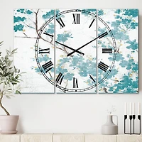 Designart Teal Cherry Blossoms II Multipanel Wall Clock