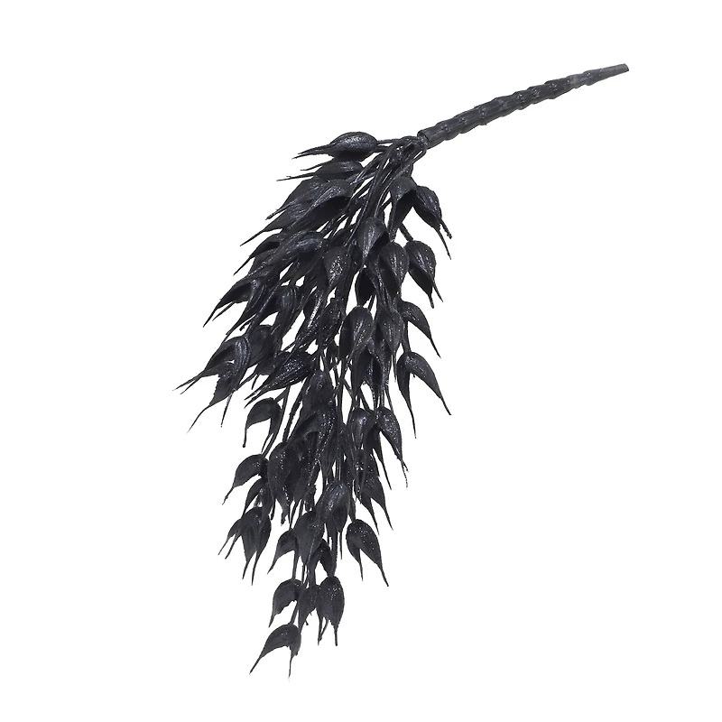 10" Black Glitter Oat Leaves Pick by Ashland®