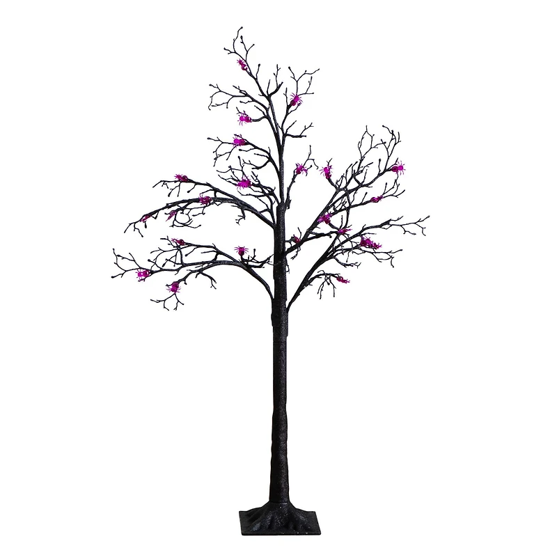 4ft. Pre-Lit Artificial Halloween Spider Twig Tree with 48 Purple LED Lights