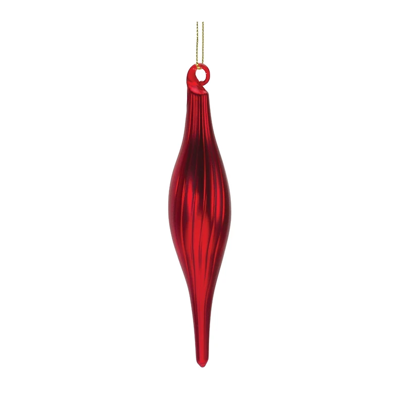 6" Red Ribbed Glass Finial Ornament Set