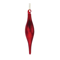 6" Red Ribbed Glass Finial Ornament Set