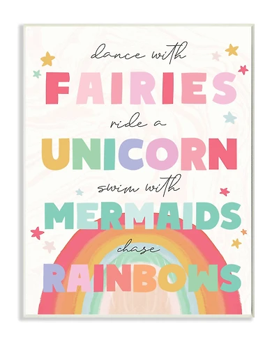 Stupell Industries Fairies Unicorns Mermaids and Rainbows Whimsical Design Wood Wall Plaque