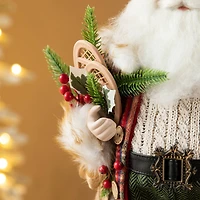 Glitzhome® 18" Faux Fur Christmas Woodland Santa Figurine