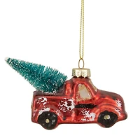 4" Red Metallic Truck with a Sisal Tree Glass Christmas Ornament