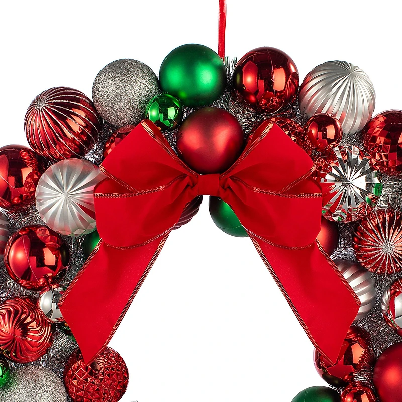 24" Red, Green & Silver Ornament Wreath with Bow by Ashland®