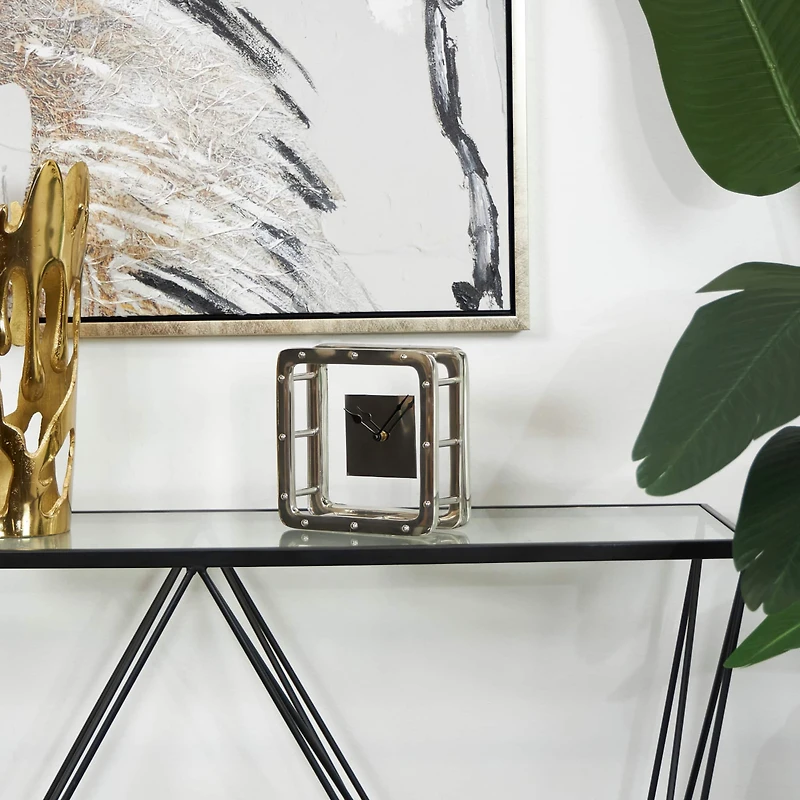 8" Silver Aluminum Geometric Dimensional Open Frame Clock