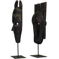 Black Polystone Handmade Carved Mask Sculpture Set