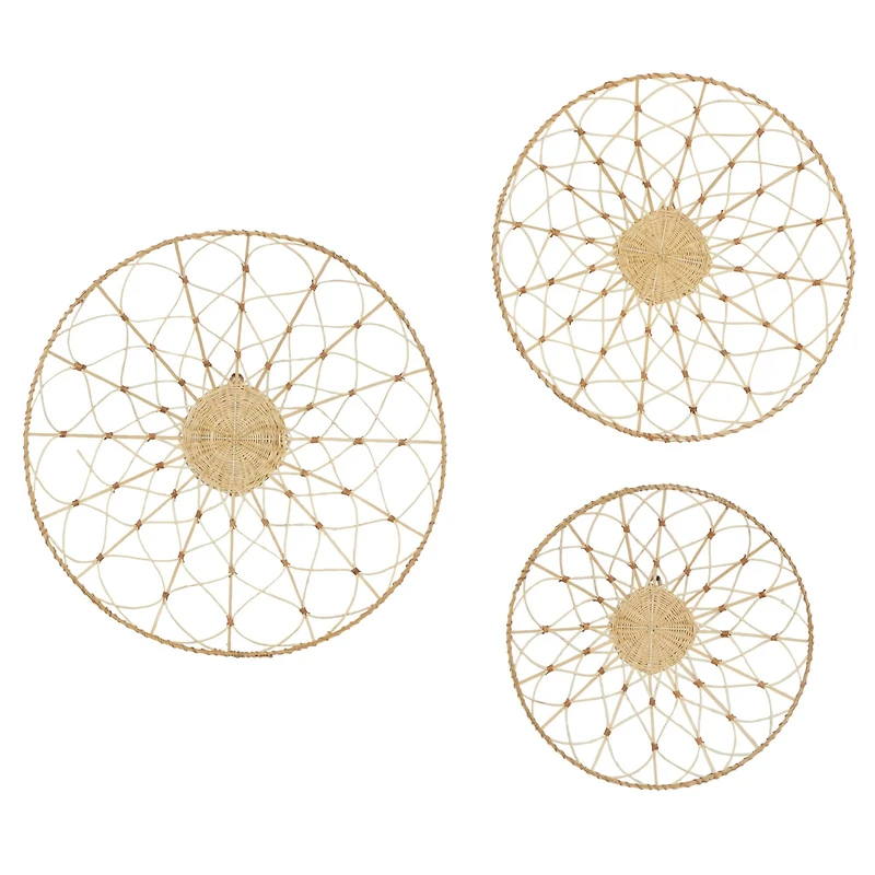 Set of 3 Brown Wood Coastal Style Abstract Wall Decor, 20", 24", 28"