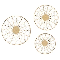 Set of 3 Brown Wood Coastal Style Abstract Wall Decor, 20", 24", 28"