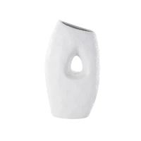 15" White Ceramic Abstract Textured Vase with Cutout Center
