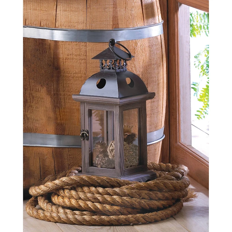 12.25" Rustic Wooden Hanging Monticello Candle Lantern