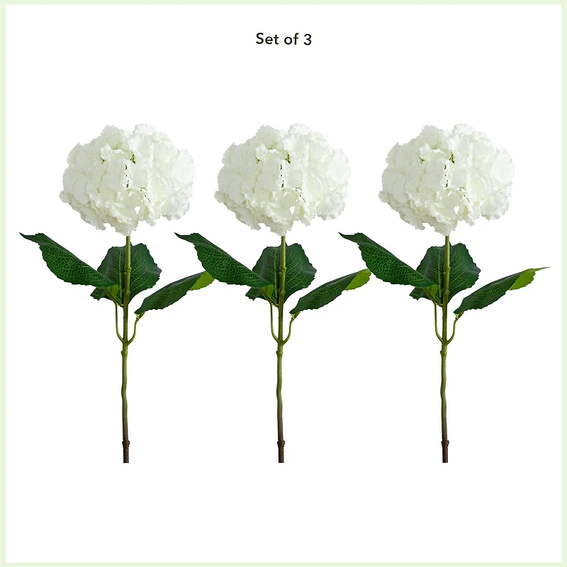 30" White Hydrangea Flower Stems, 3ct.