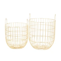 Set of 2 Gold Iron Contemporary Storage Baskets, 17" x 11" x 11"