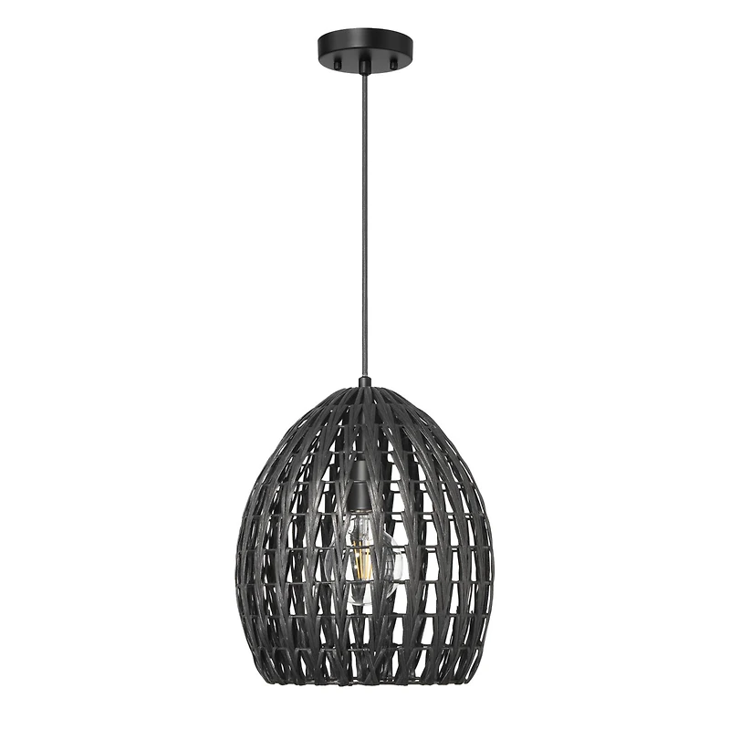 Hello Honey® Persephone Black Metal & Handwoven Rattan Ceiling Light