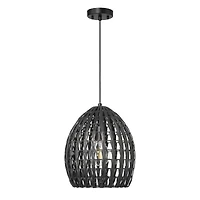 Hello Honey® Persephone Black Metal & Handwoven Rattan Ceiling Light