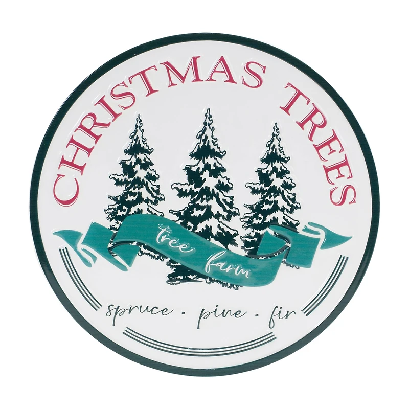 White & Green Metal Christmas Tree Farm Wall Hanging Décor