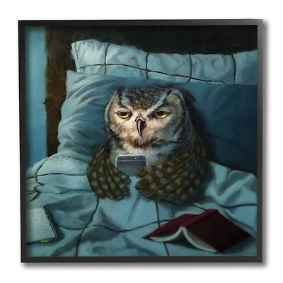 Stupell Industries Night Owl on Phone in Bed Funny Animal, 12" x 12"