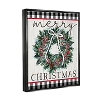 Stupell Industries Merry Christmas Tartan Wreath Framed Floater Canvas Wall Art