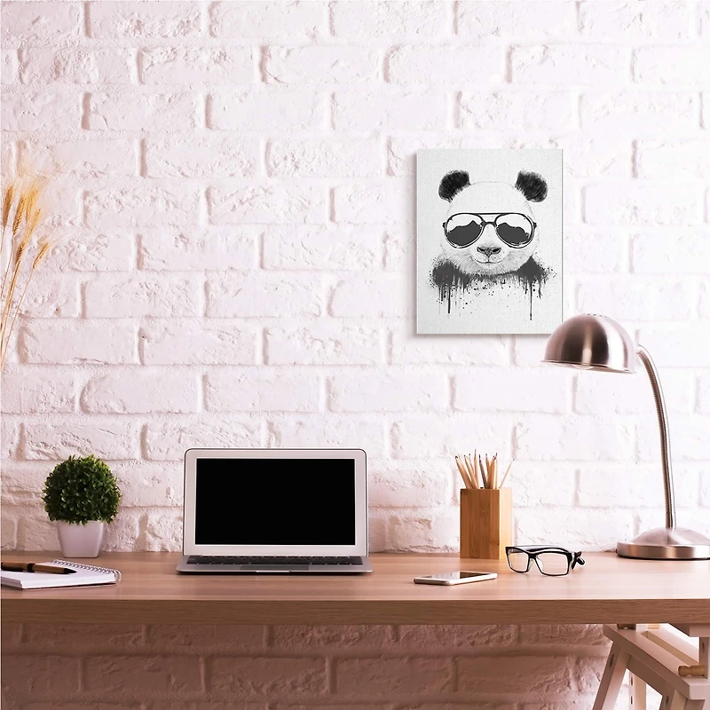 Stupell Industries Cool Panda Sunglasses Black And White Paint Drip Canvas Wall Art