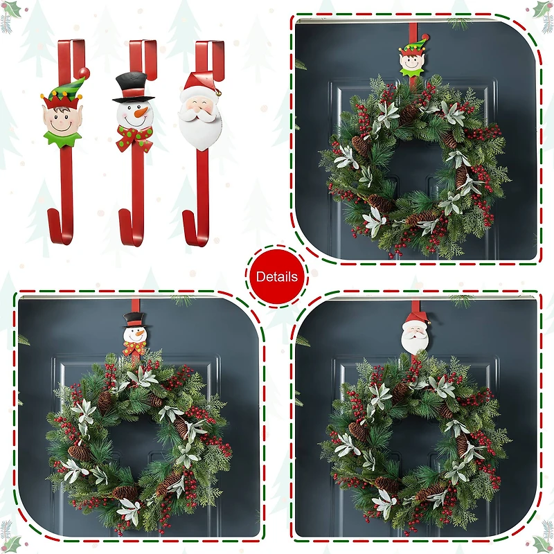 Glitzhome® 14" Christmas Metal Elf, Snowman & Santa Wreath Hanger Set