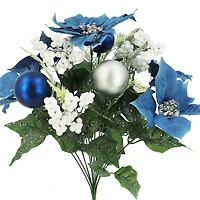 19.75" Deluxe Blue Poinsettia, Berry & Ornament Bush by Ashland®