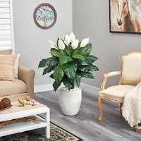 4ft. Peace Lily Plant in White Designer Planter