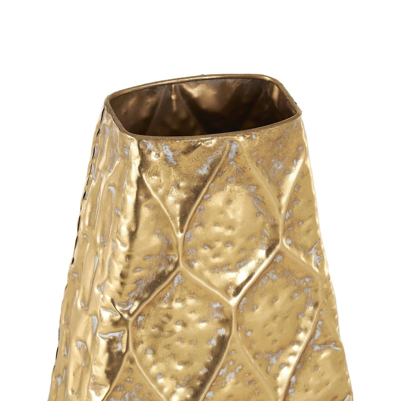 28" Gold Metal Vase with Peacock Inspired Design