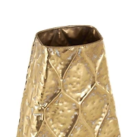 28" Gold Metal Vase with Peacock Inspired Design