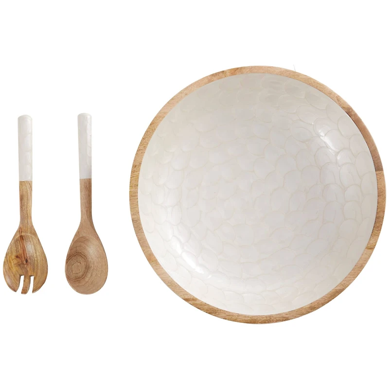 Mango Wood Decorative Bowl with Serving Utensils Set