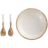 Mango Wood Decorative Bowl with Serving Utensils Set