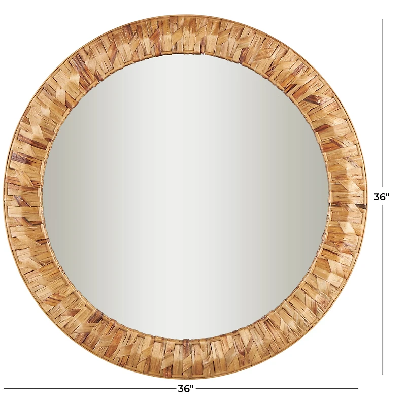 36" Brown Handmade Woven Seagrass Wall Mirror