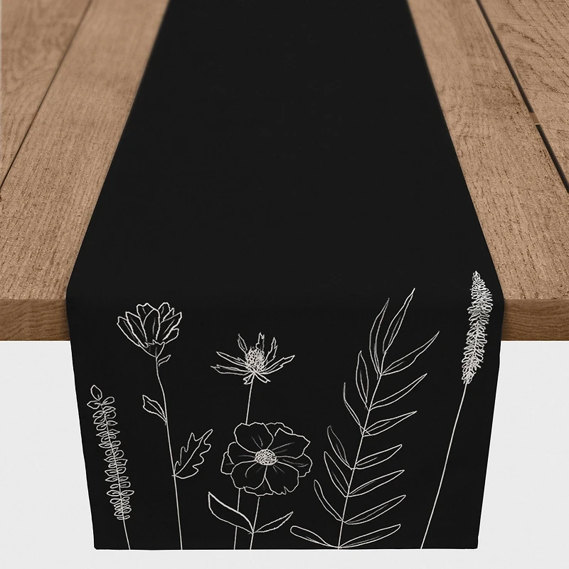 Handdrawn Flowers On Indoor/Outdoor Table Runner