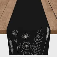 Handdrawn Flowers On Indoor/Outdoor Table Runner