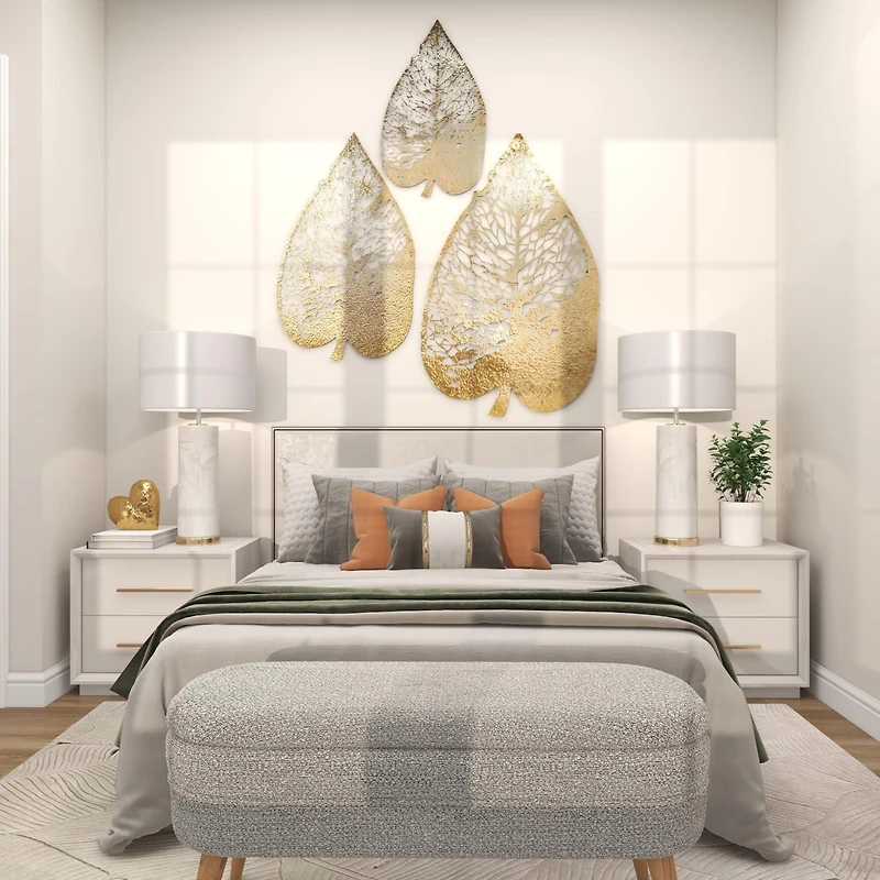 The Novogratz Laser-Cut Gold Metal Leaf Wall Décor Set