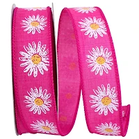 JAM Paper 1.5" x 20yd. Wired Faux Linen Flower Row Ribbon