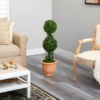 3.5ft. Boxwood Double Ball Topiary Artificial Tree in Terra Cotta Planter