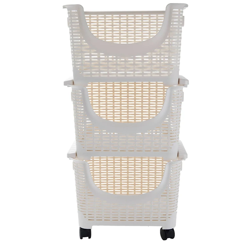 Mind Reader 3-Tier Ivory Rolling Plastic Storage Containers